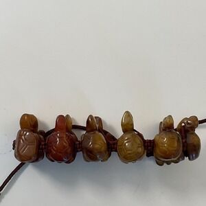 Vintage Hand Carved Carnelian‎ Turtle Rope Bracelet Anklet 1"Green & Brown~10